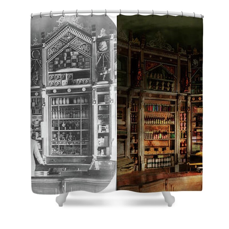 Pharmacist Shower Curtain featuring the photograph Pharmacy - A Russian Pharmacy 1885 - Side by Side by Mike Savad