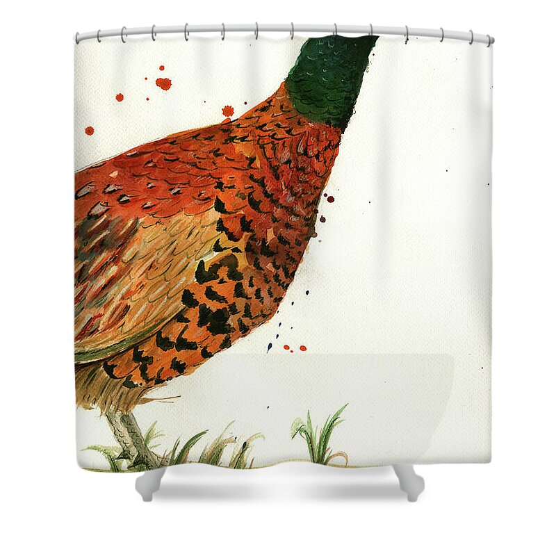Pheasant Bird Shower Curtain featuring the painting Pheasant 3 by Juan Bosco
