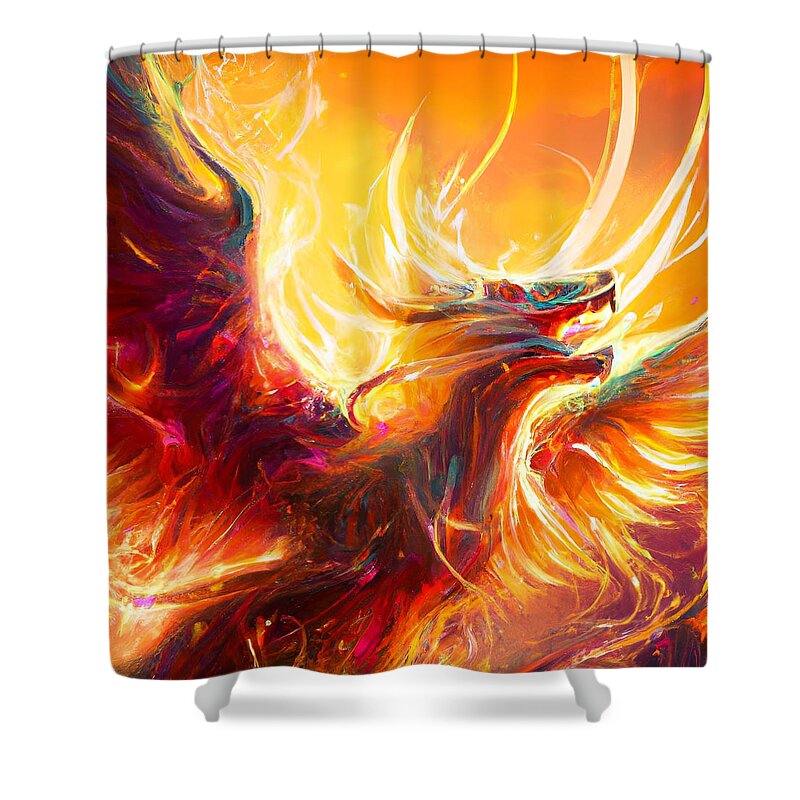 Digital Shower Curtain featuring the digital art Phoenix On Fire by Beverly Read