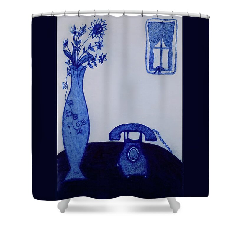 Oneheartabbey.com Shower Curtain featuring the mixed media Phone and flowers by One Heart Abbey
