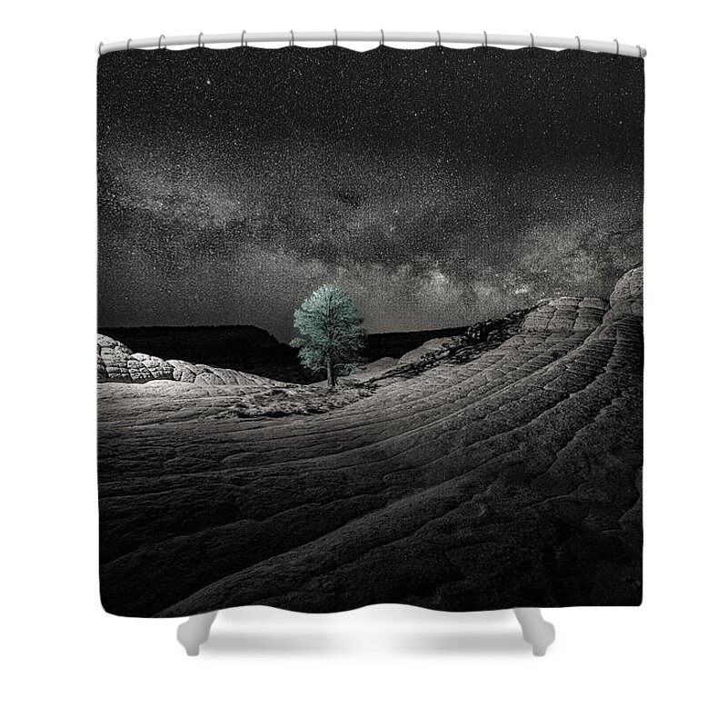 Milky Way Shower Curtain featuring the photograph Photographer at Work Black and white by Judi Kubes