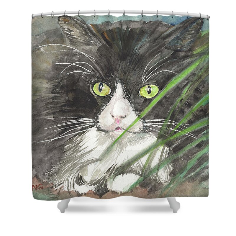 Cat Shower Curtain featuring the painting Phuong by David Bader