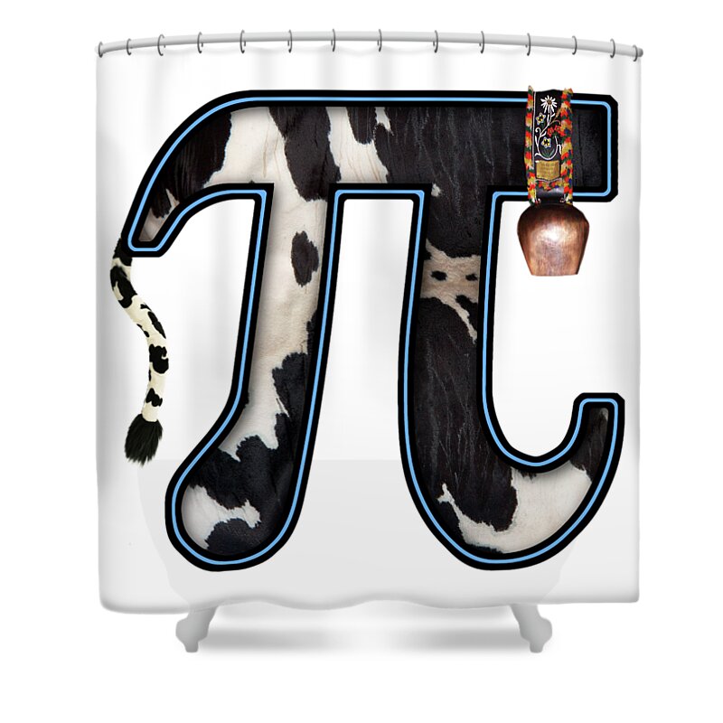 Cow Pi Shower Curtain featuring the digital art Pi - Pun - Cow Pi by Mike Savad