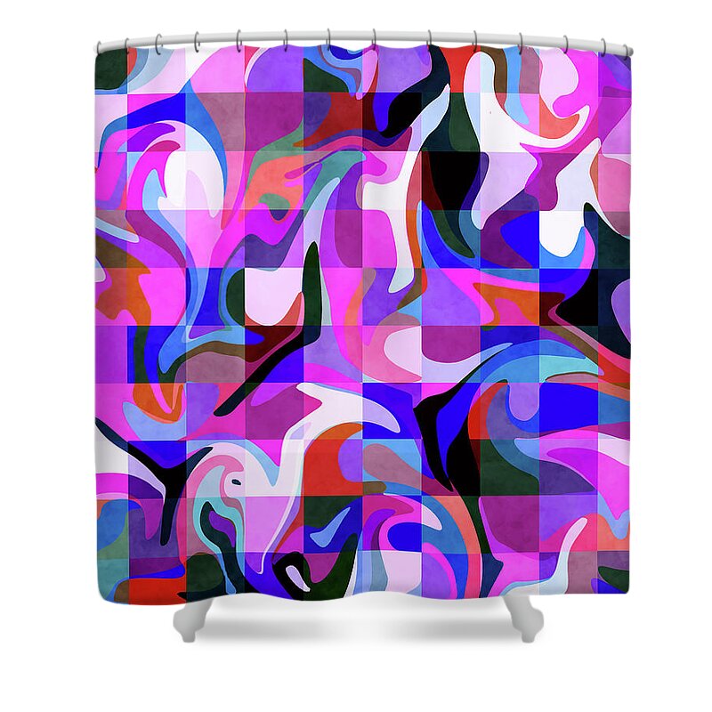 Picasso Pastiche Shower Curtain featuring the mixed media Picasso Pastiche - Contemporary Abstract Painting - Blue, Pink, Violet, Purple by Studio Grafiikka