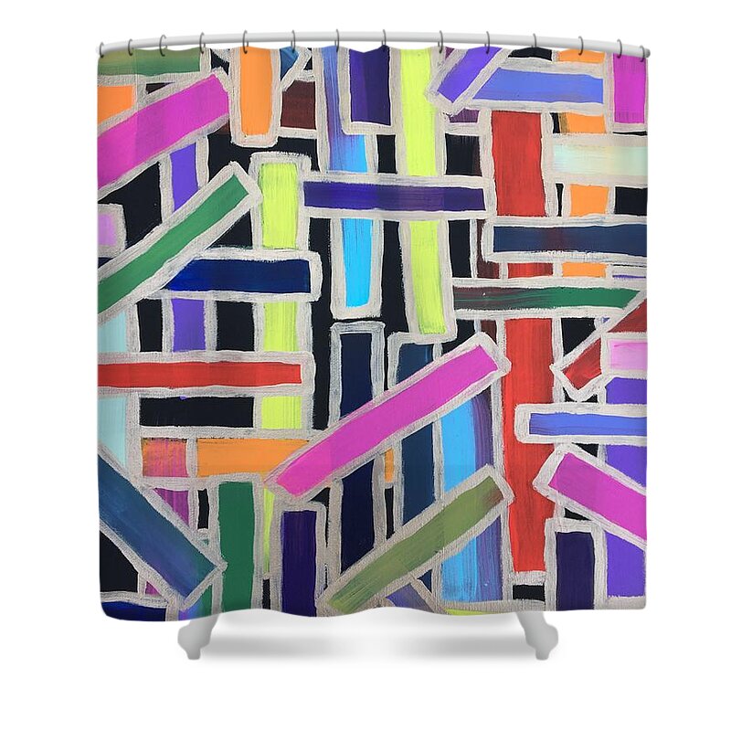 Acrylic Abstract Colors Bold Painting Underground Shower Curtain featuring the painting Pick Up Sticks by Debora Sanders