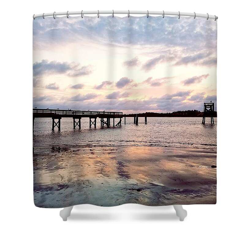 Hollering Place Pier Shower Curtain featuring the photograph Pier in the Pink by Suzy Piatt