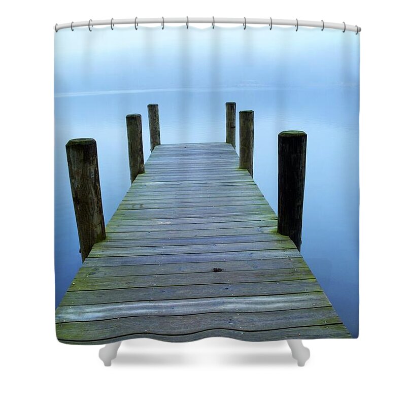 Fog Shower Curtain featuring the photograph Pier Into the Mist by Addison Likins