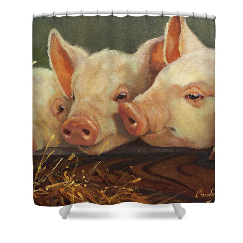 Farm Animals Shower Curtain featuring the painting Pig Heaven by Carolyne Hawley