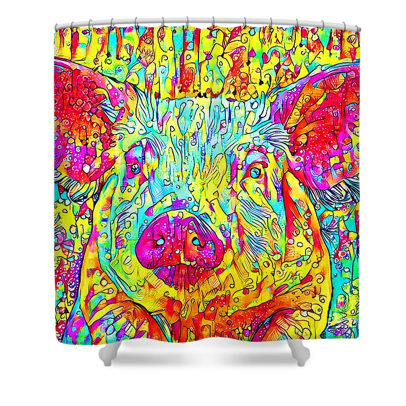 Wingsdomain Shower Curtain featuring the photograph Pig in Contemporary Vibrant Happy Color Motif 20200512 by Wingsdomain Art and Photography