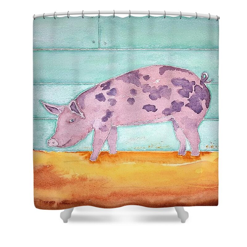 Watercolor Shower Curtain featuring the painting Pig of Lore by John Klobucher