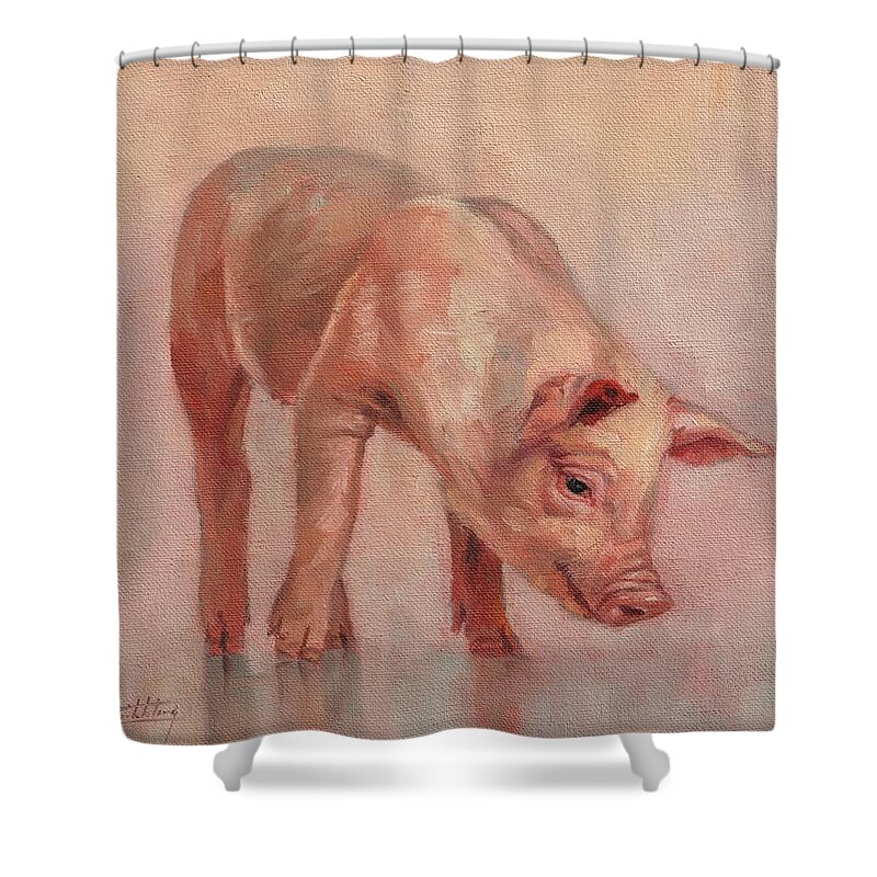 Piglet Shower Curtain featuring the painting Piglet by David Stribbling