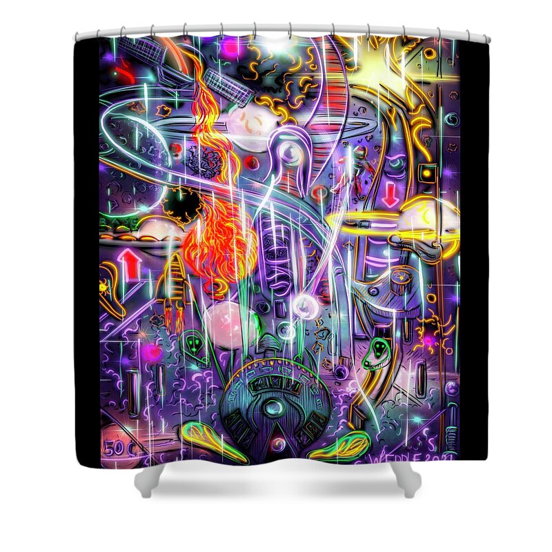 Pinball Shower Curtain featuring the digital art Pinball #1 Outer Limits by Angela Weddle