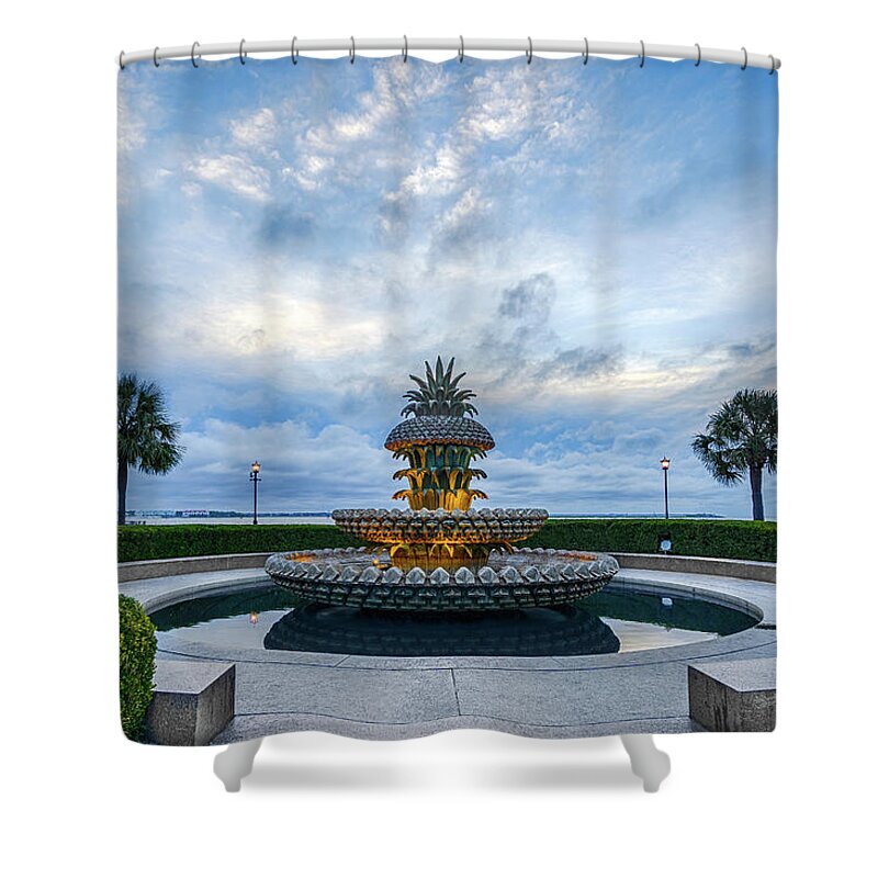  Shower Curtain featuring the photograph Pineapple Fountain at Dawn by Jim Miller