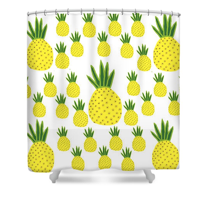 Piña Shower Curtain featuring the drawing Pineapples by Reina Resto