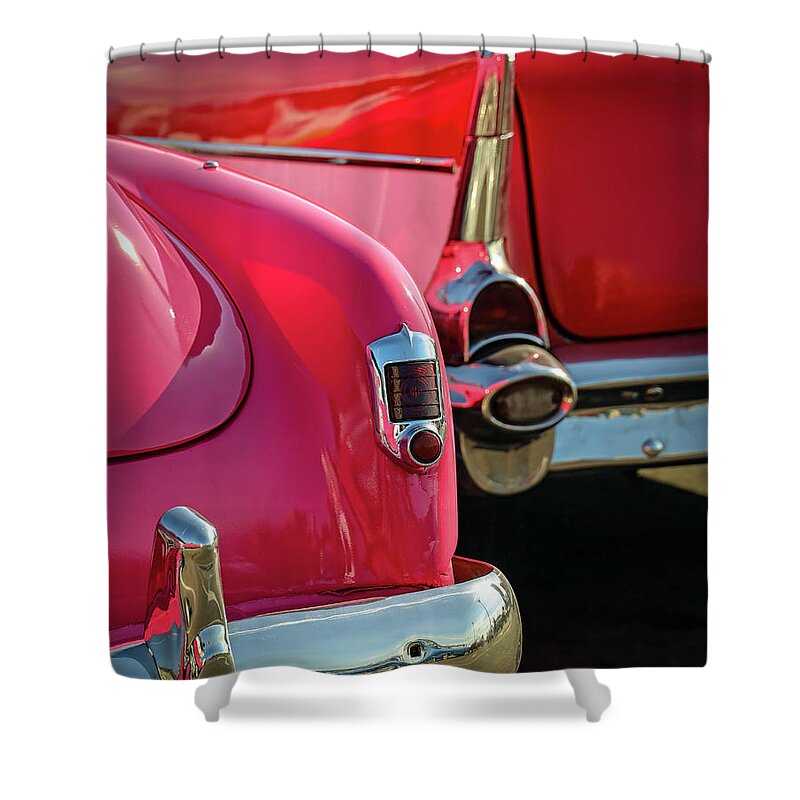 Cars Shower Curtain featuring the photograph Pink and Red by M Kathleen Warren