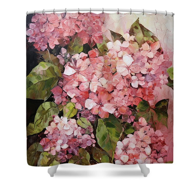 Hydrangea Flowers Shower Curtain featuring the painting Pink Blush Hydrangeas by Tina LeCour