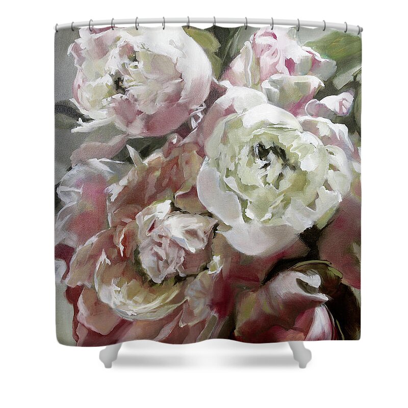 Pink Peony Bouquet Shower Curtain featuring the painting Pink Bouquet Intense by Roxanne Dyer