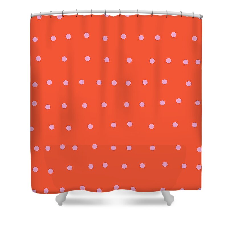 Dots Shower Curtain featuring the digital art Pink Dots On Orange by Ashley Rice