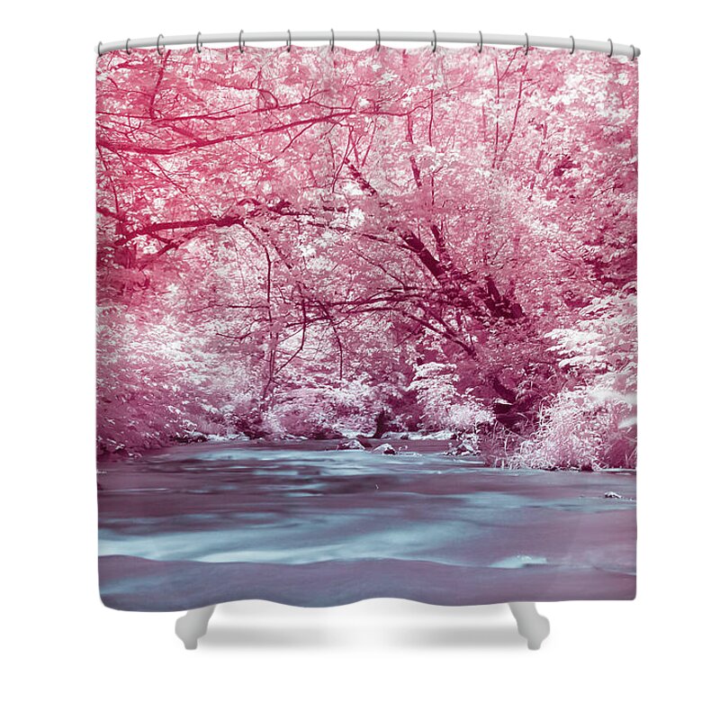 Pink Shower Curtain featuring the photograph Pink Enchanted River Forest by Auden Johnson