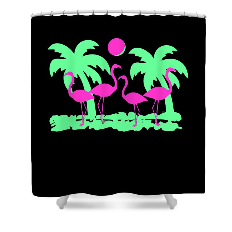 Funny Shower Curtain featuring the digital art Pink Flamingos by Flippin Sweet Gear