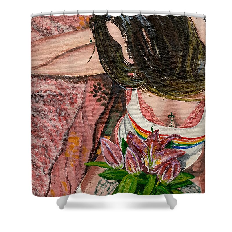 Pink Shower Curtain featuring the painting Pink Flower by Scott Dewis