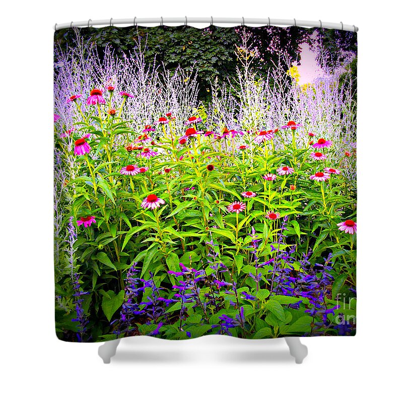 Lomography Shower Curtain featuring the photograph Pink Flowers in the Garden - Lomography by Frank J Casella