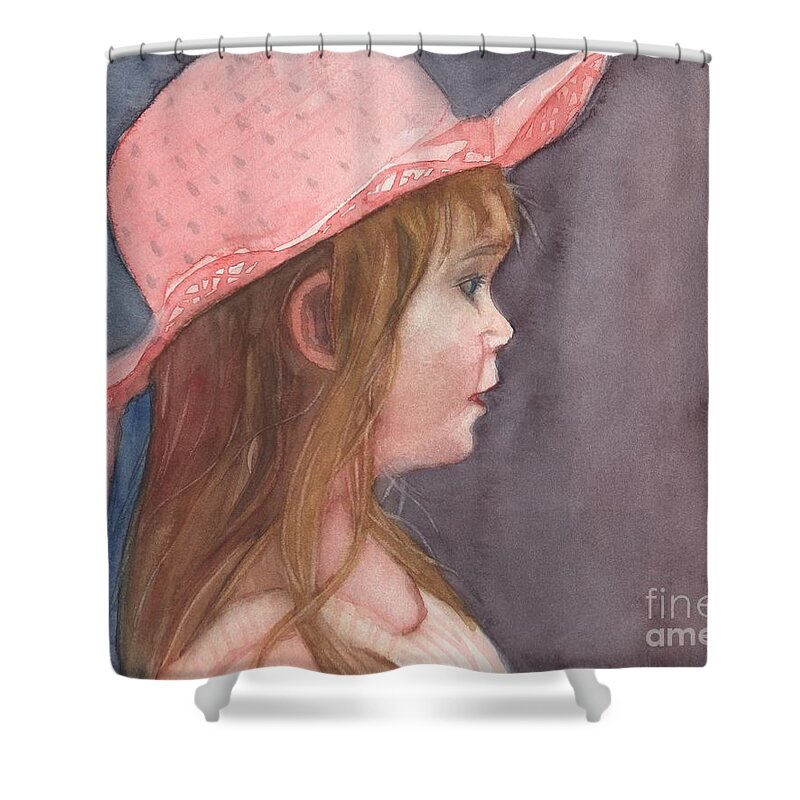 Child With Hat Shower Curtain featuring the painting Pink Hat by Vicki B Littell