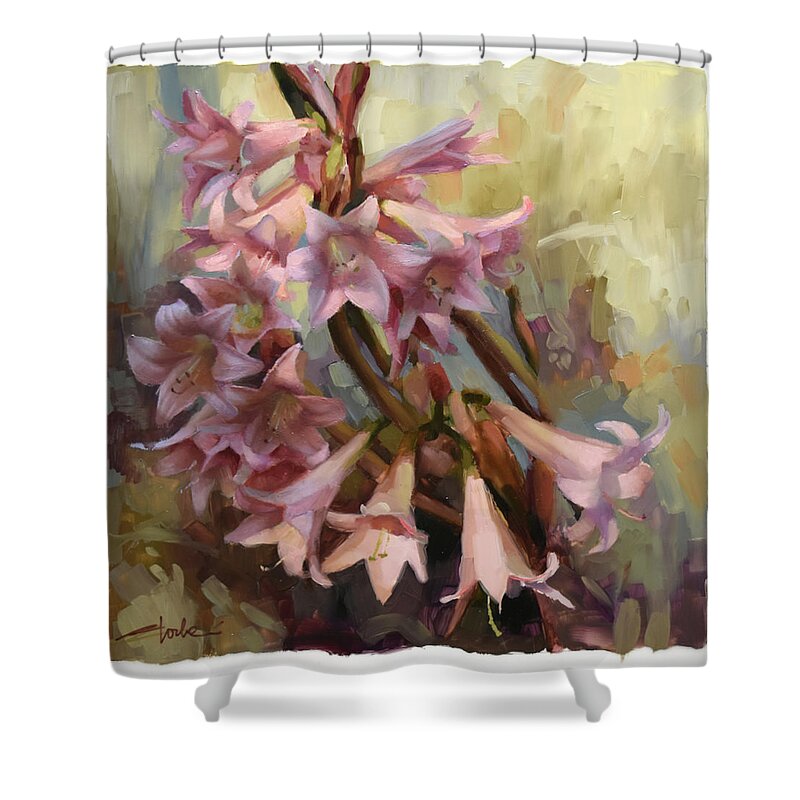 Pink Ladies Shower Curtain featuring the painting Pink Ladies by Cathy Locke