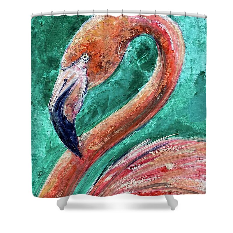 Flamingo Shower Curtain featuring the painting Pink Lady by Alan Metzger