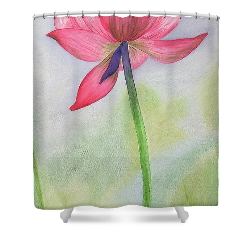 Pink Lotus Shower Curtain featuring the painting Pink Lotus by Mary Deal