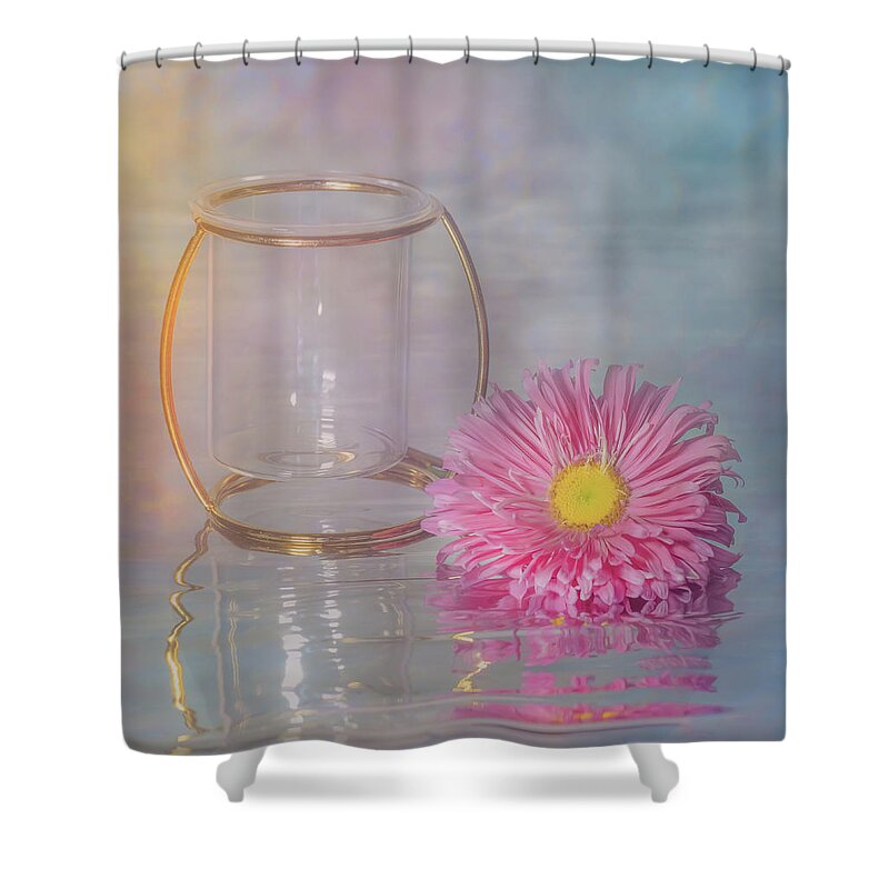 Pink Aster Shower Curtain featuring the photograph Pink Luster and Bokeh Hearts by Sylvia Goldkranz