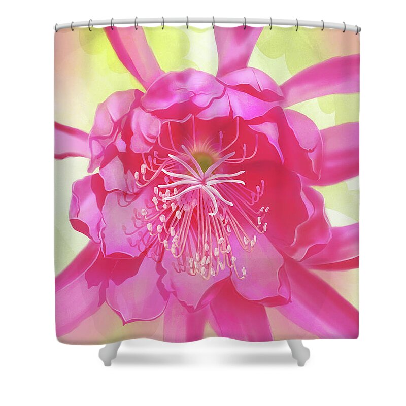 Orchid Shower Curtain featuring the mixed media Pink Orchid Cactus by Shari Warren