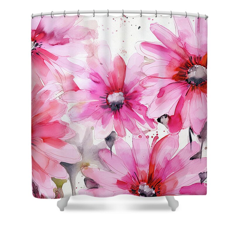 Pink Daisy Shower Curtain featuring the painting Pink Passion Daisies by Tina LeCour
