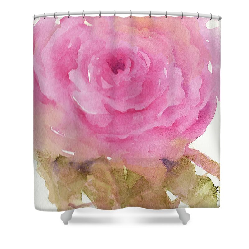 Rose Shower Curtain featuring the painting Pink Rose #1 by Wendy Keeney-Kennicutt