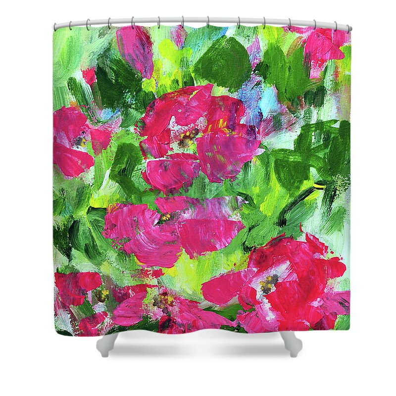 Floral Shower Curtain featuring the painting Pink Floyd Roses by Haleh Mahbod