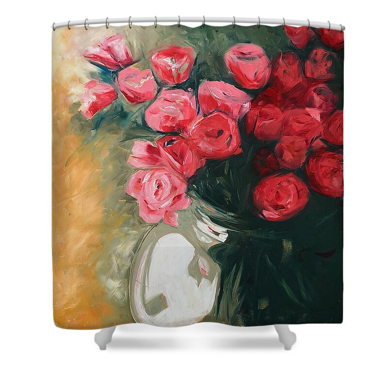 Painting Shower Curtain featuring the painting Pink Roses by Sheila Romard