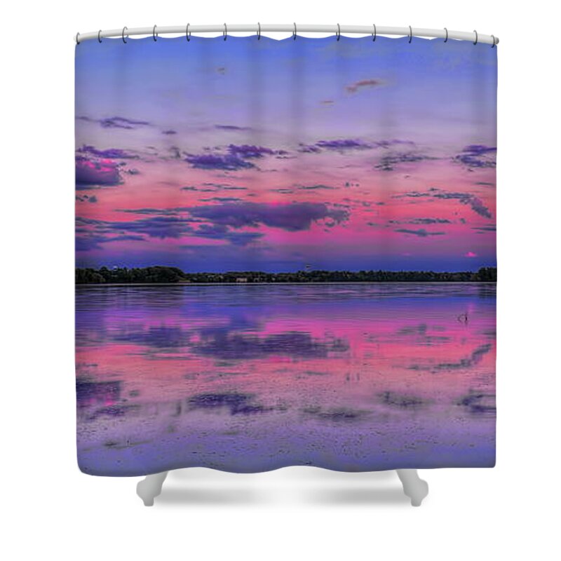 Panorama Shower Curtain featuring the photograph Pink Sunset Over Schofield Skyline Panoramic by Dale Kauzlaric