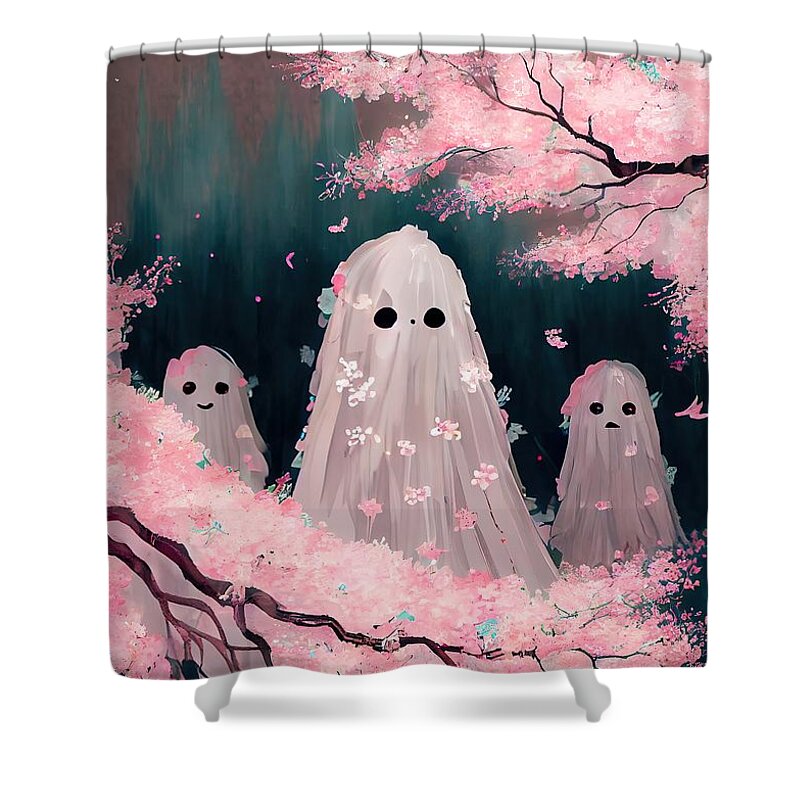 Ghost Shower Curtain featuring the painting Pink Tree Ghost by N Akkash