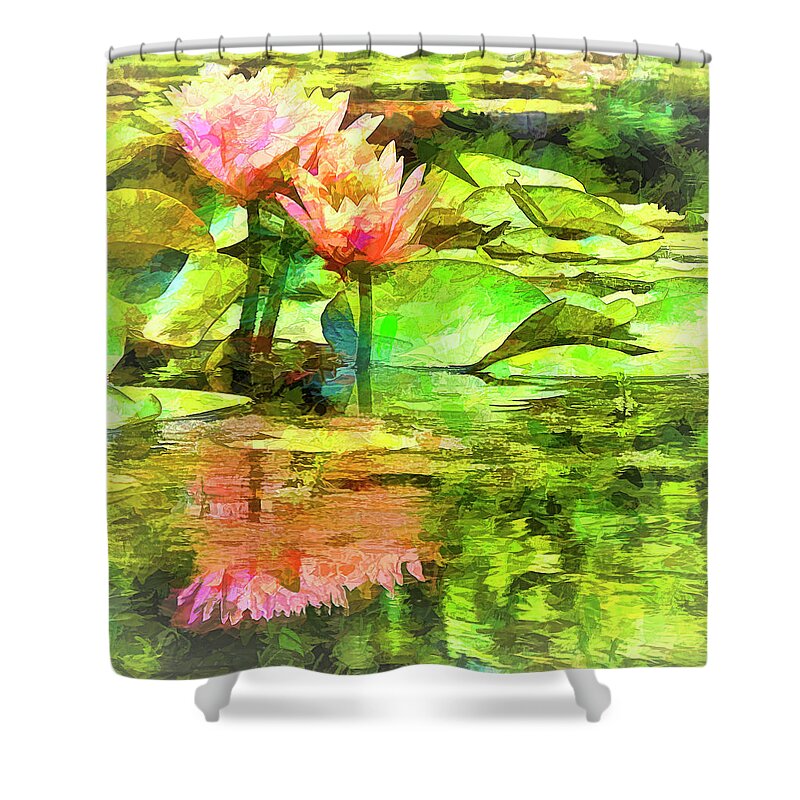 Lily Shower Curtain featuring the photograph Pink Water Lilies Faux Paint by Bill Barber