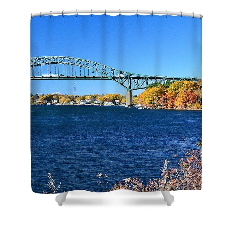 Maine Shower Curtain featuring the photograph Piscataqua River Bridge by Steve Brown