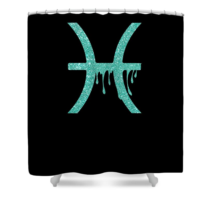 Spiritual Shower Curtain featuring the drawing Pisces Zodiac Glitter Drip Birthday Neptune Jupiter by Noirty Designs