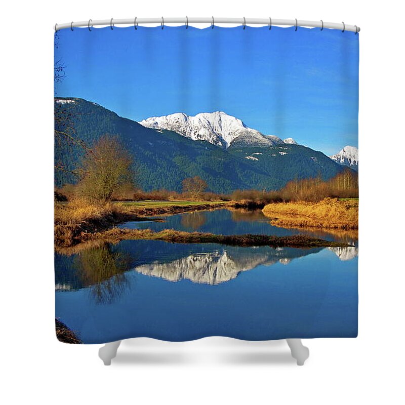 Alex Lyubar Shower Curtain featuring the photograph Pitt Lake Valley provincial park by Alex Lyubar