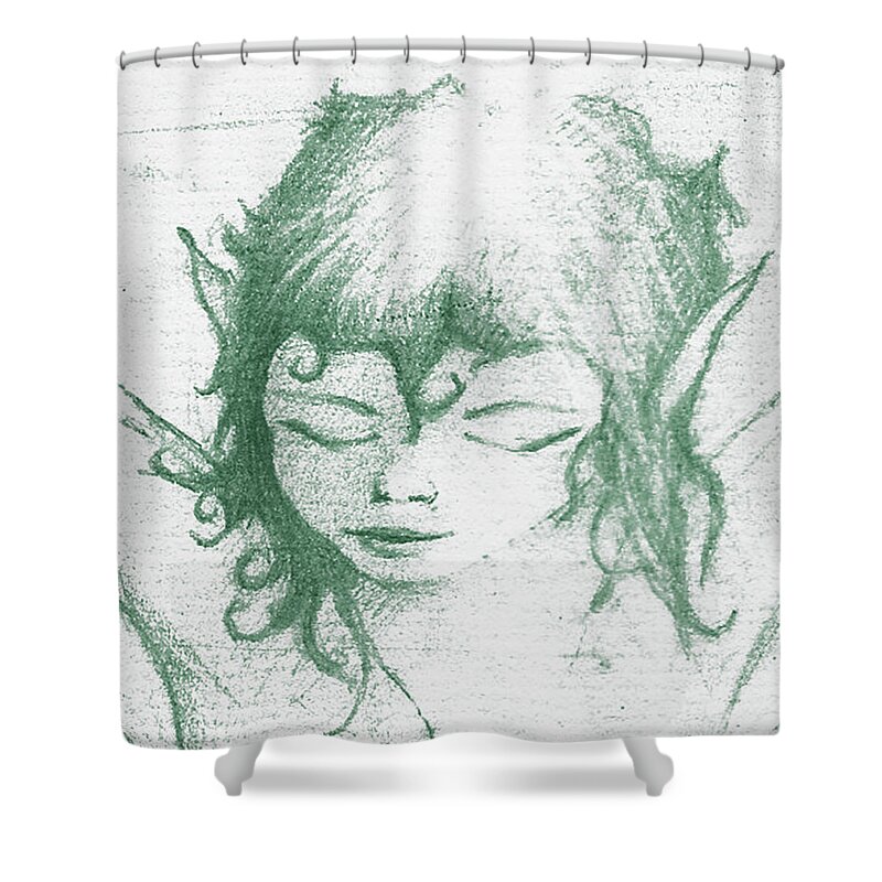 Pixie Shower Curtain featuring the drawing Pixie lutin by Joelle Philibert