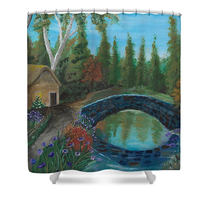 Woods Shower Curtain featuring the painting Place in the woods by David Bigelow