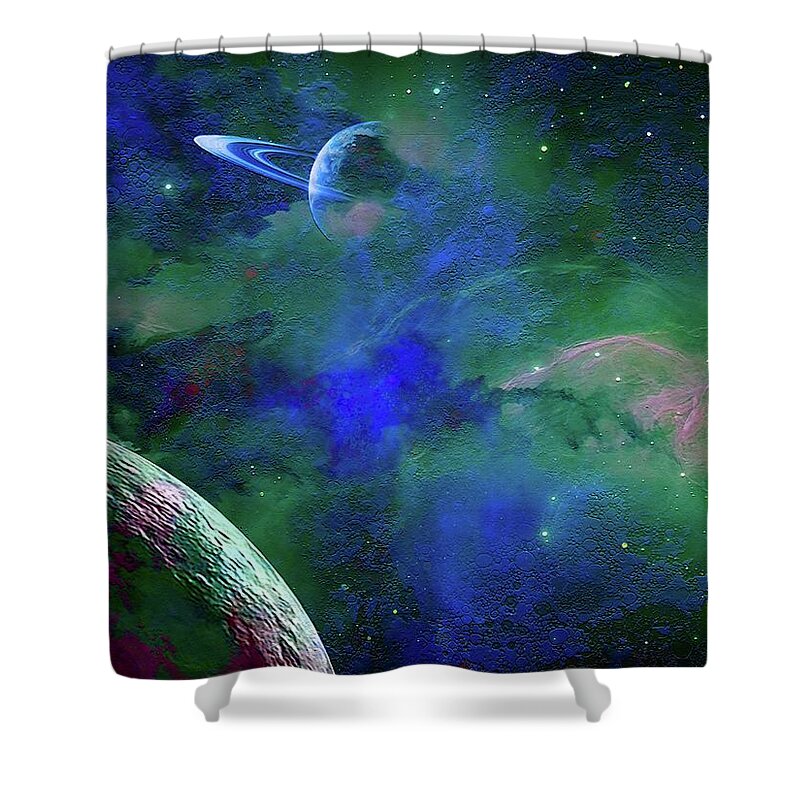  Shower Curtain featuring the digital art Planet Companion by Don White Artdreamer