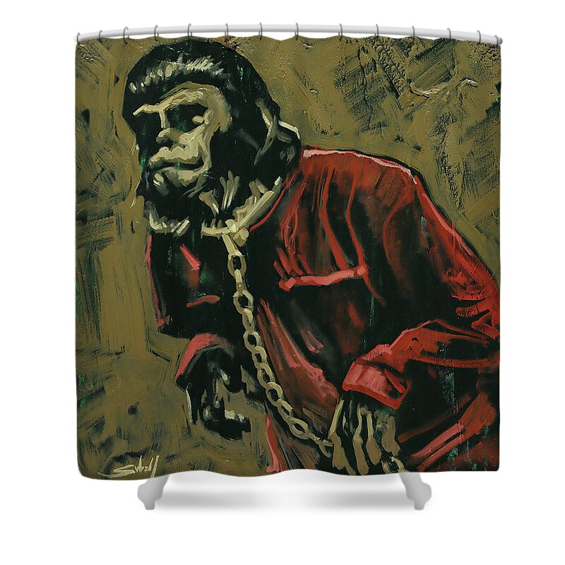 Planet Of The Apes Shower Curtain featuring the painting Planet of the Apes - Cesar by Sv Bell