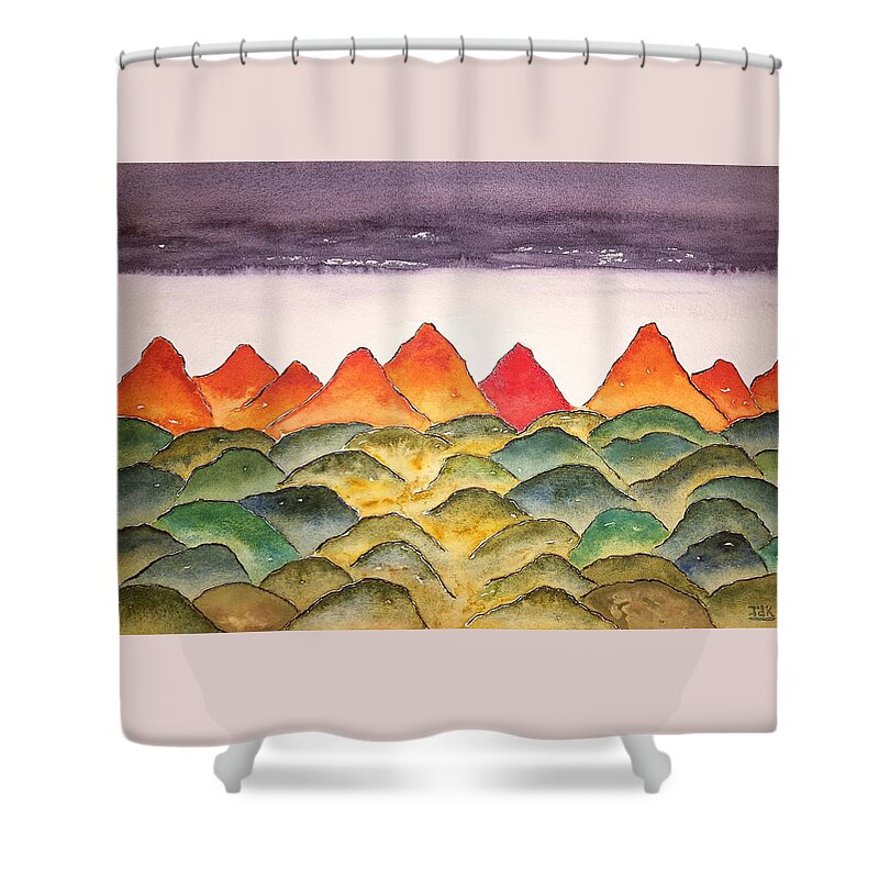 Watercolor Shower Curtain featuring the painting Planetscape Gamma by John Klobucher