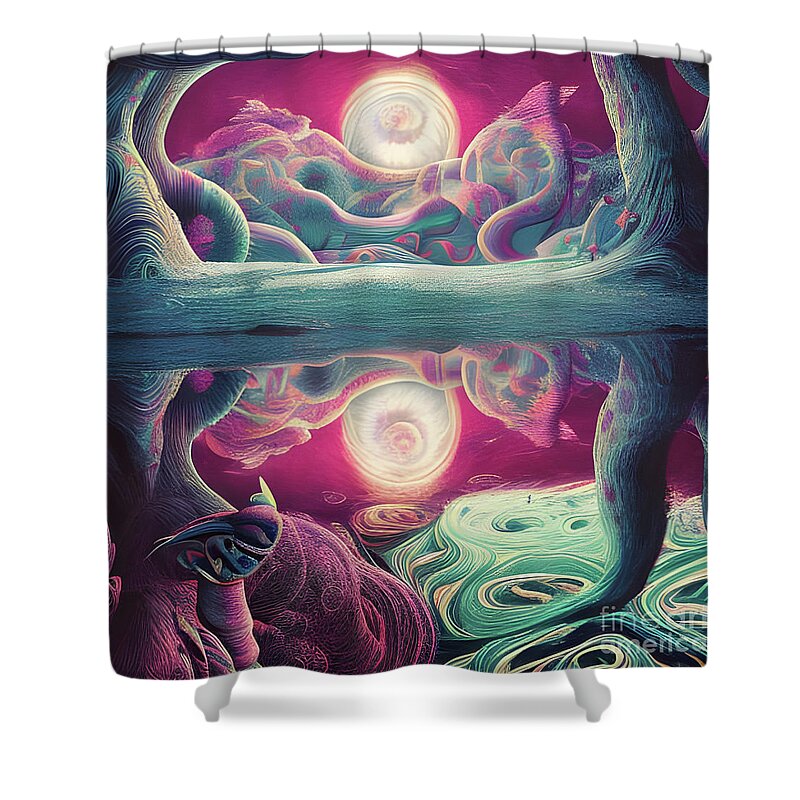 Neon Shower Curtain featuring the digital art Plasma Explosions by CathAngela Hobbs