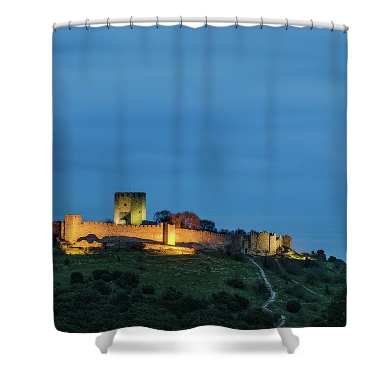 Castle Shower Curtain featuring the photograph Platamon Byzantine Castle at Dusk by Alexios Ntounas