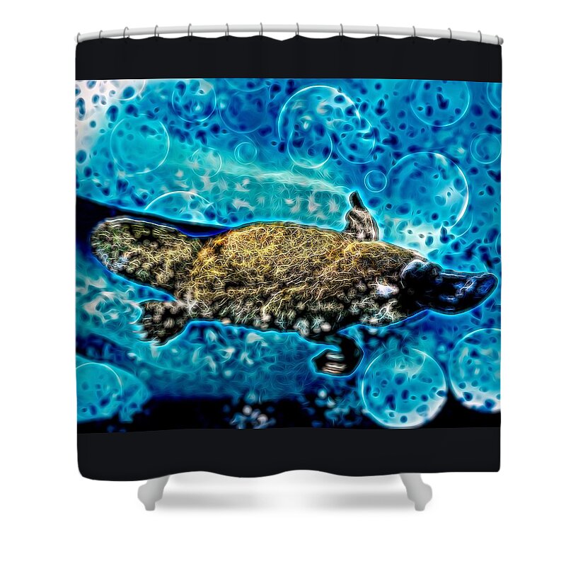 Portrait Shower Curtain featuring the drawing Platypus Bubbles by Joan Stratton